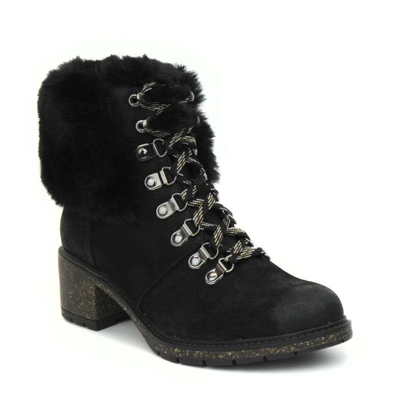 Aetrex Brooklyn Weather-Friendly Fur Spitze Up Stiefeletten Damen Schwarz | FRR3033EJ