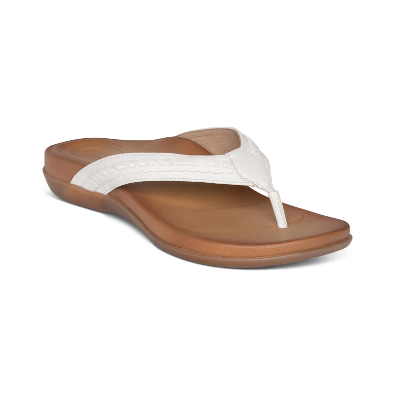 Aetrex Emmy Braided Tanga Flip Flops Damen Weiß | YVK4037YJ