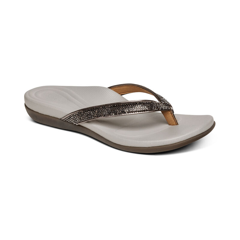 Aetrex Eve Sparkly Tanga Flip Flops Damen Gold Grau | VYP4786FD