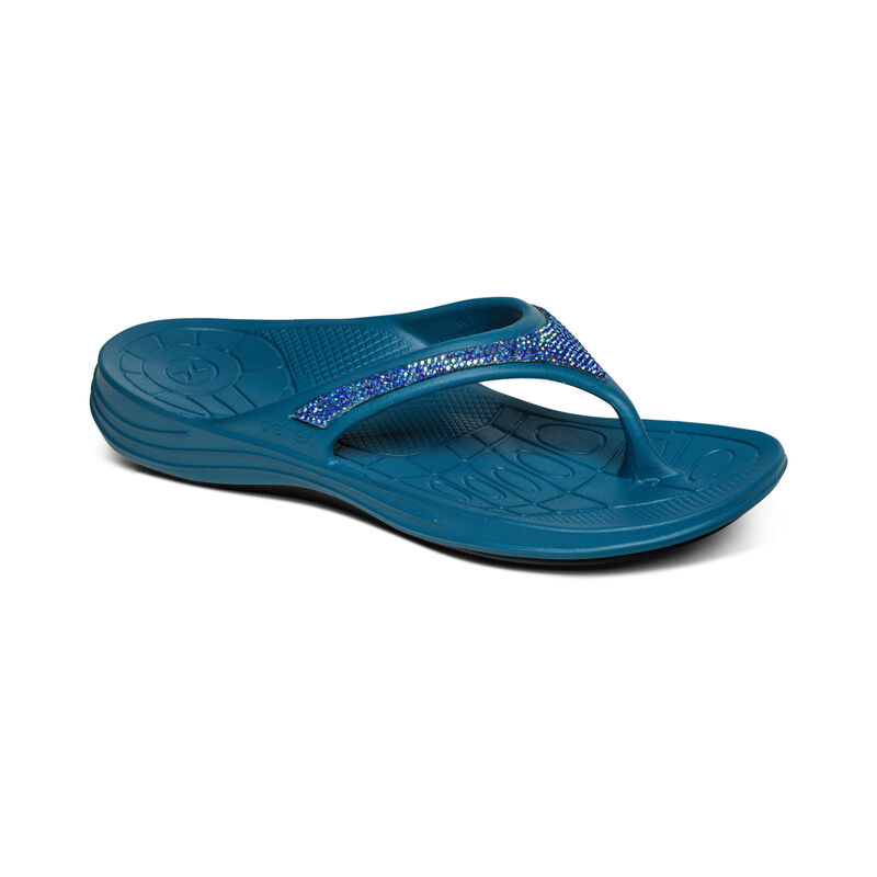 Aetrex Fiji Orthotic Flip Flops Damen Blau | EAK5525JA