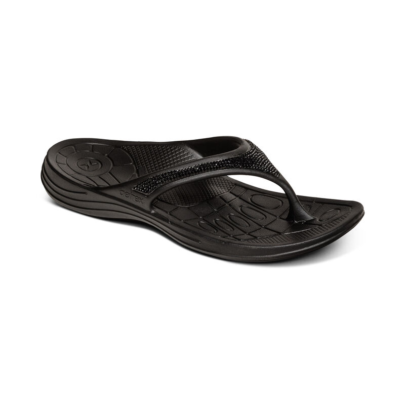 Aetrex Fiji Orthotic Flip Flops Damen Schwarz | LIA1487AO