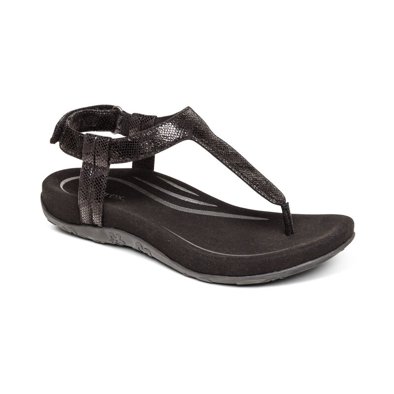 Aetrex Jane Tanga Sandalen Damen Schwarz | LPS6881OF