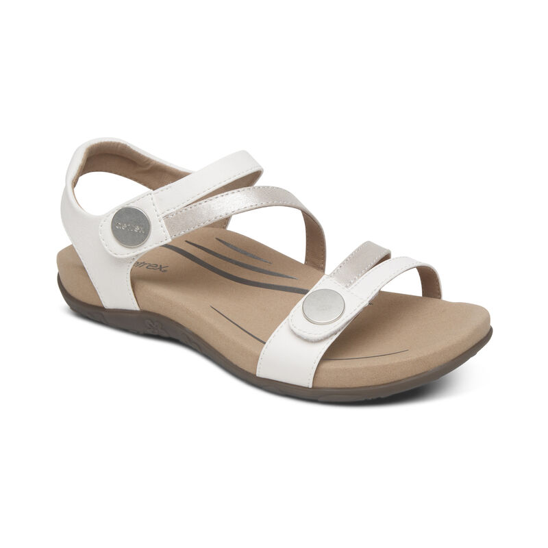 Aetrex Jess Adjustable Quarter Riemen Sandalen Damen Weiß | QXR7195YQ