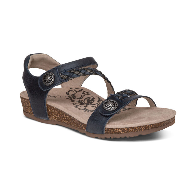 Aetrex Jillian Braided Quarter Riemen Sandalen Damen Navy | JDJ909XD