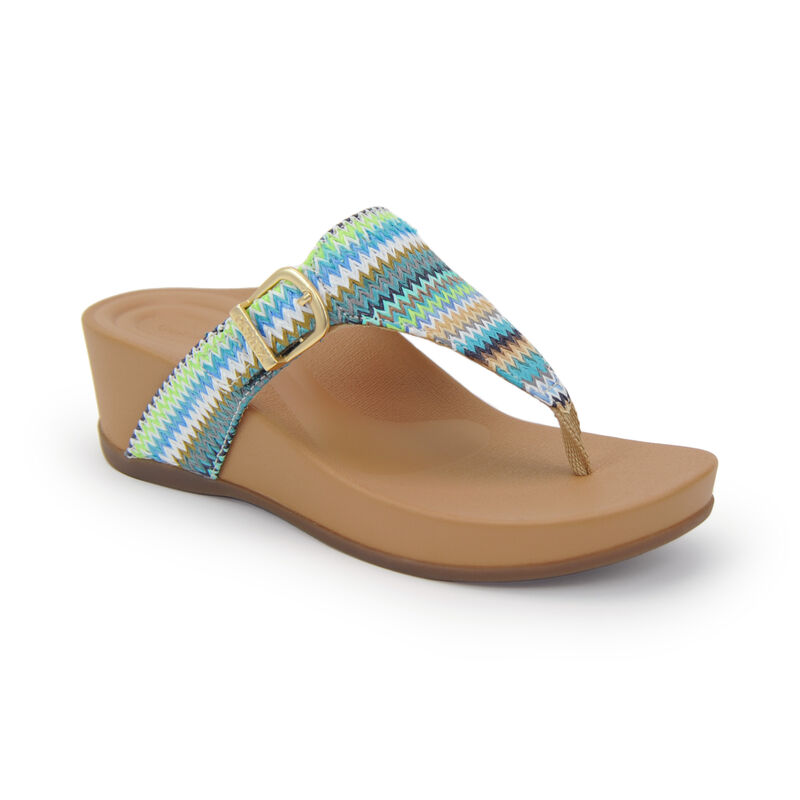 Aetrex Kate Tanga Keilabsatz Sandalen Damen Blau Mehrfarbig | FSE2737OG