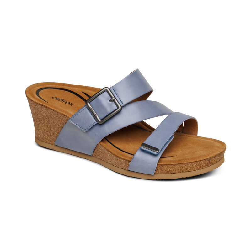 Aetrex Kimmy Arch Support Keilabsatz Sandalen Damen Blau | CUR1956JM