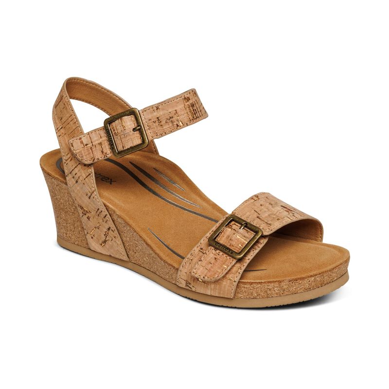 Aetrex Lexa Quarter Riemen Keilabsatz Sandalen Damen Braun | CHW8718OG