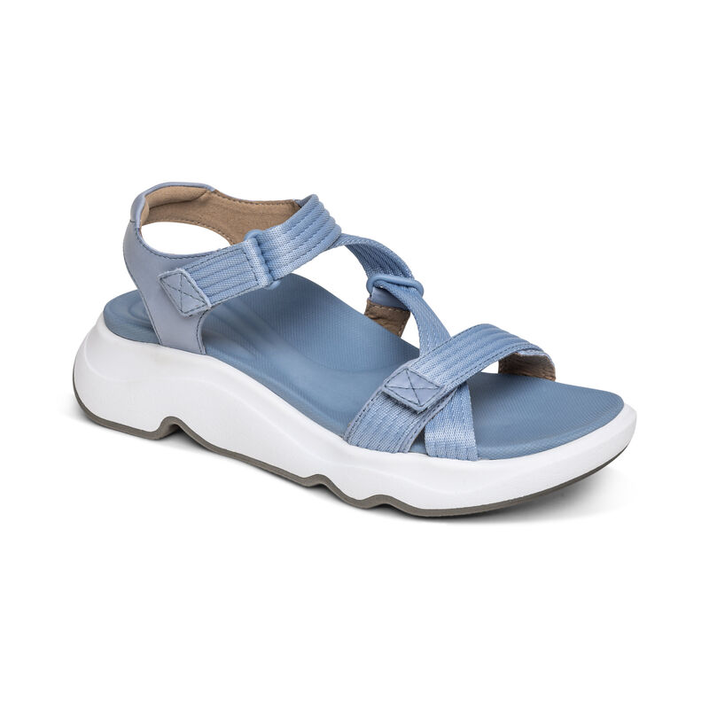 Aetrex Marz Adjustable Sport Plateau Sandalen Damen Blau | IEK8690ZZ