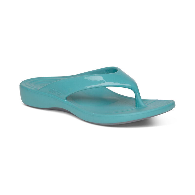 Aetrex Maui Orthotic Flip Flops Damen Helltürkis | RIS3864UO