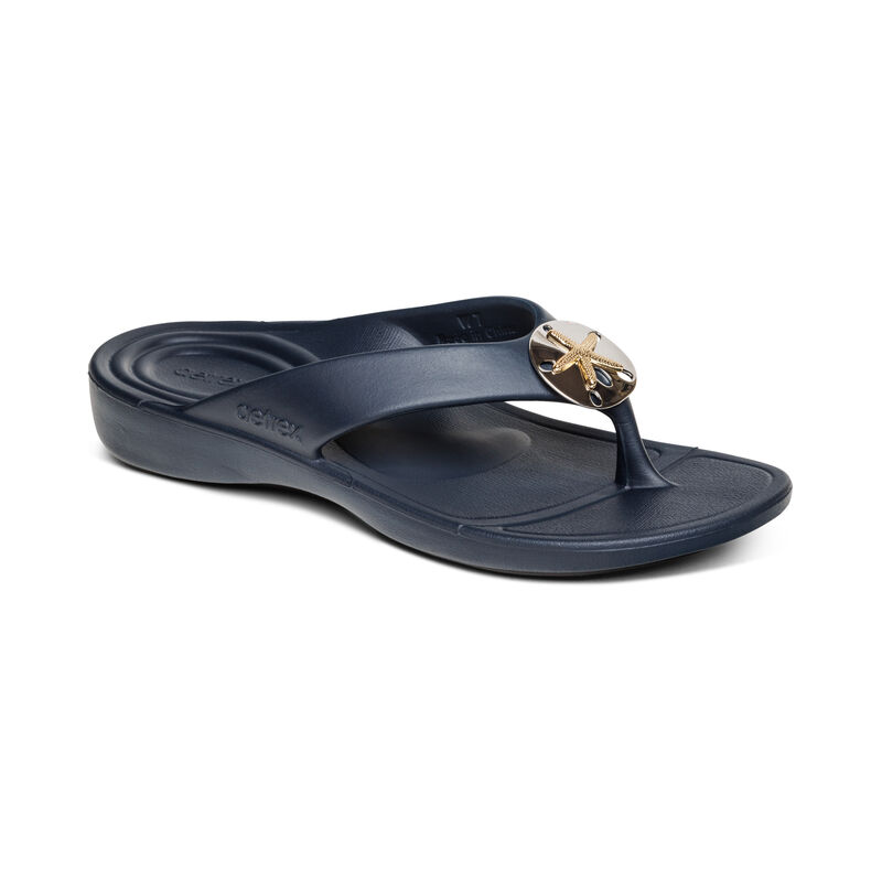 Aetrex Maui Starfish Orthotic Flip Flops Damen Navy | ROS3731LS