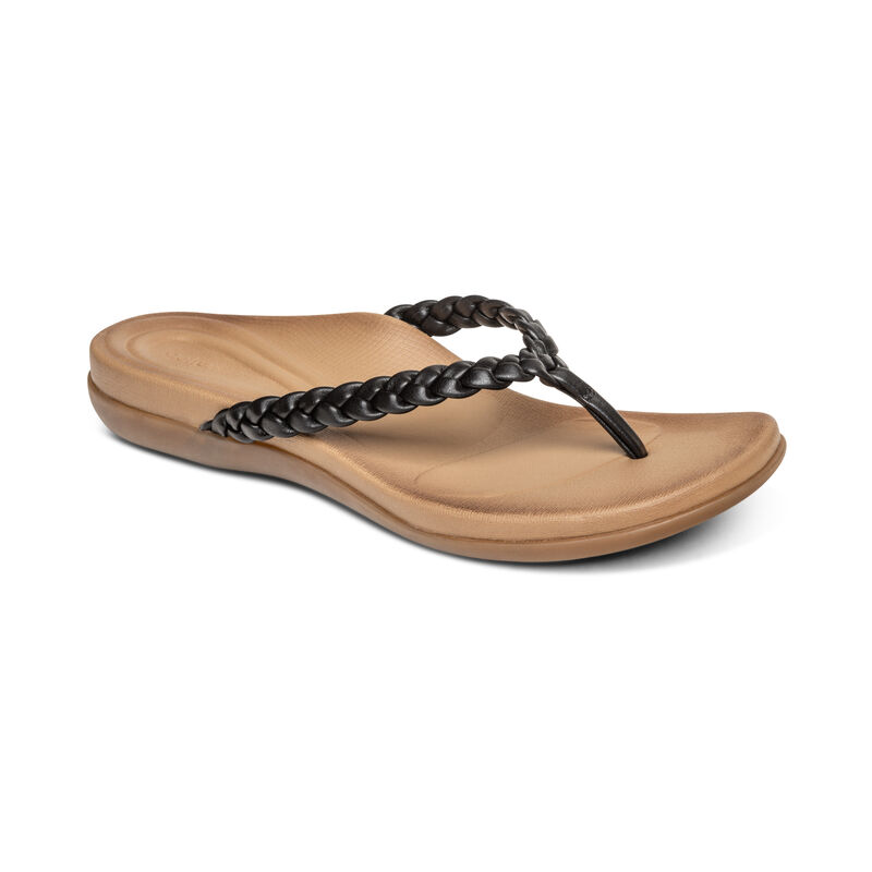 Aetrex Rachel Wasser-Friendly Tanga Flip Flops Damen Schwarz | VQQ5099DT