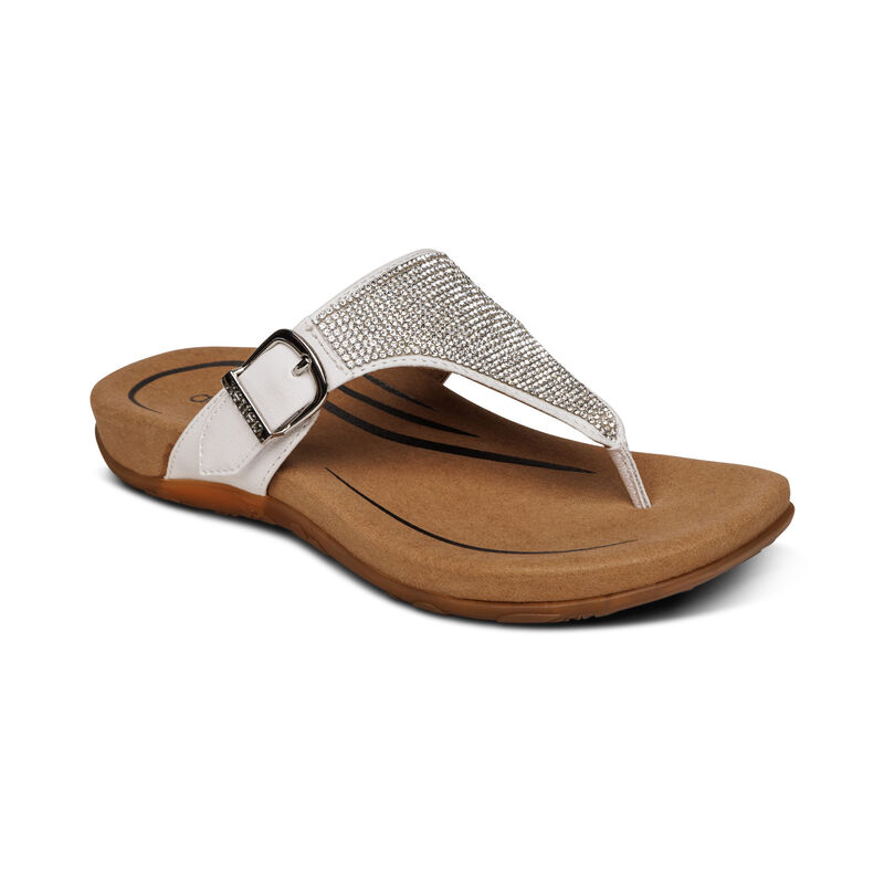 Aetrex Rae Adjustable Tanga Flip Flops Damen Weiß | RAM974LM