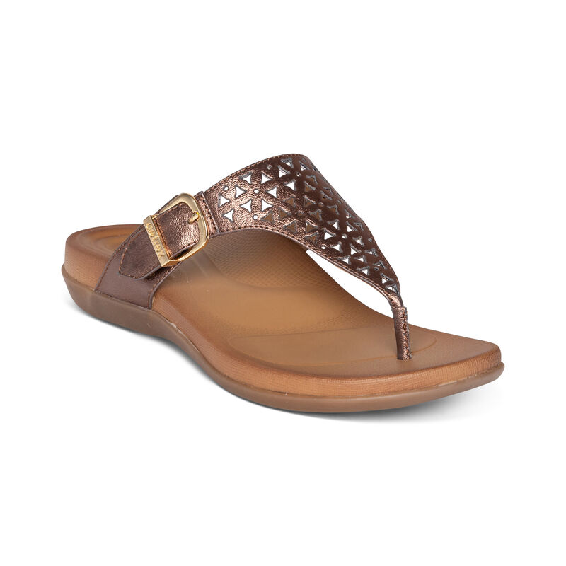 Aetrex Rita Adjustable Tanga Flip Flops Damen Braun Gold | ZFX7634JA