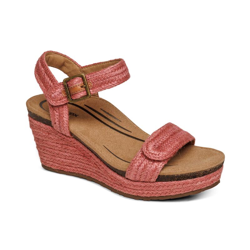 Aetrex Sydney Quarter Riemen Espadrilles Keilabsatz Sandalen Damen Rot | CJJ4986MA