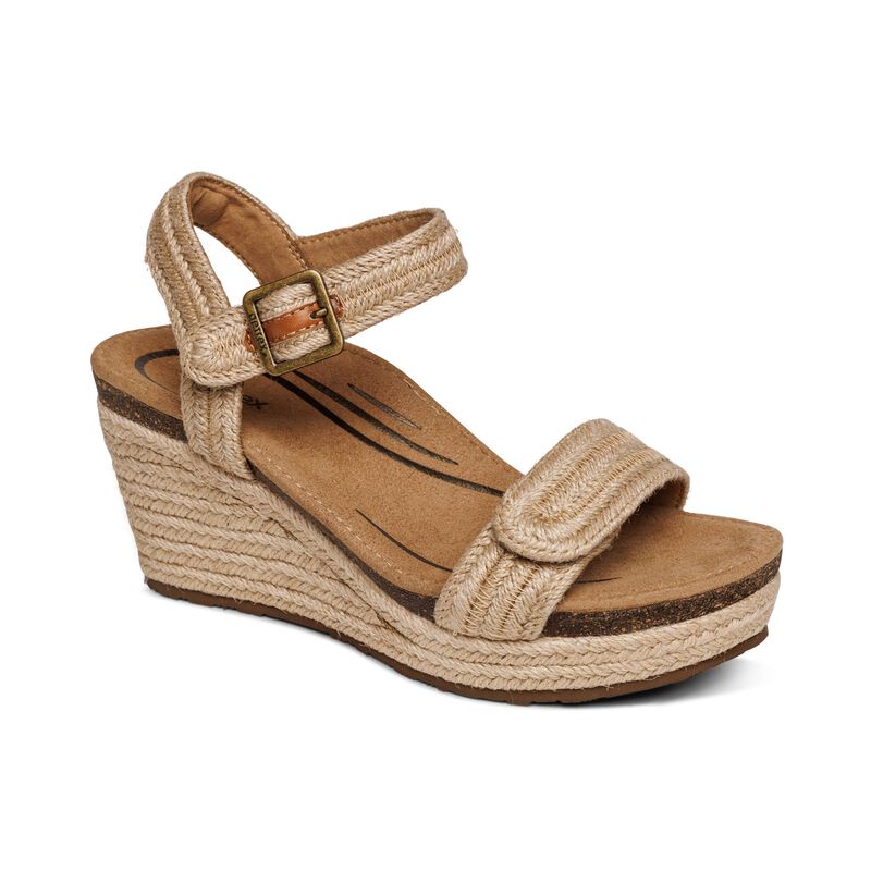 Aetrex Sydney Quarter Riemen Espadrilles Keilabsatz Sandalen Damen Beige | MXQ5720NP