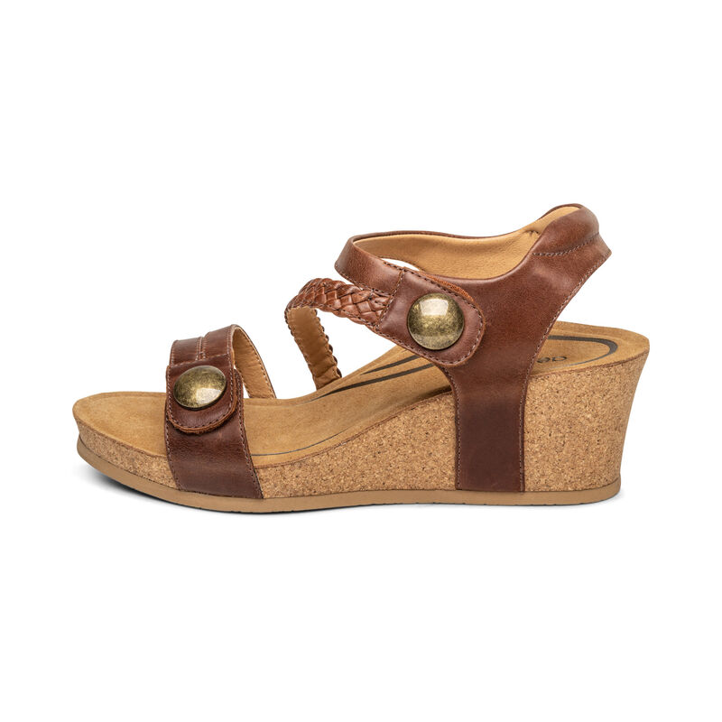 Aetrex Avril Quarter Riemen Keilabsatz Sandalen Damen Dunkelbraun | FQF7934SR