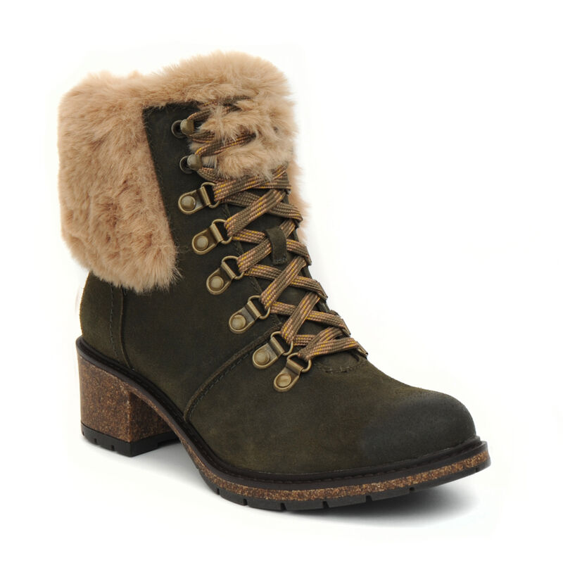 Aetrex Brooklyn Weather-Friendly Fur Spitze Up Stiefeletten Damen Khaki Grün | LYA2368KX