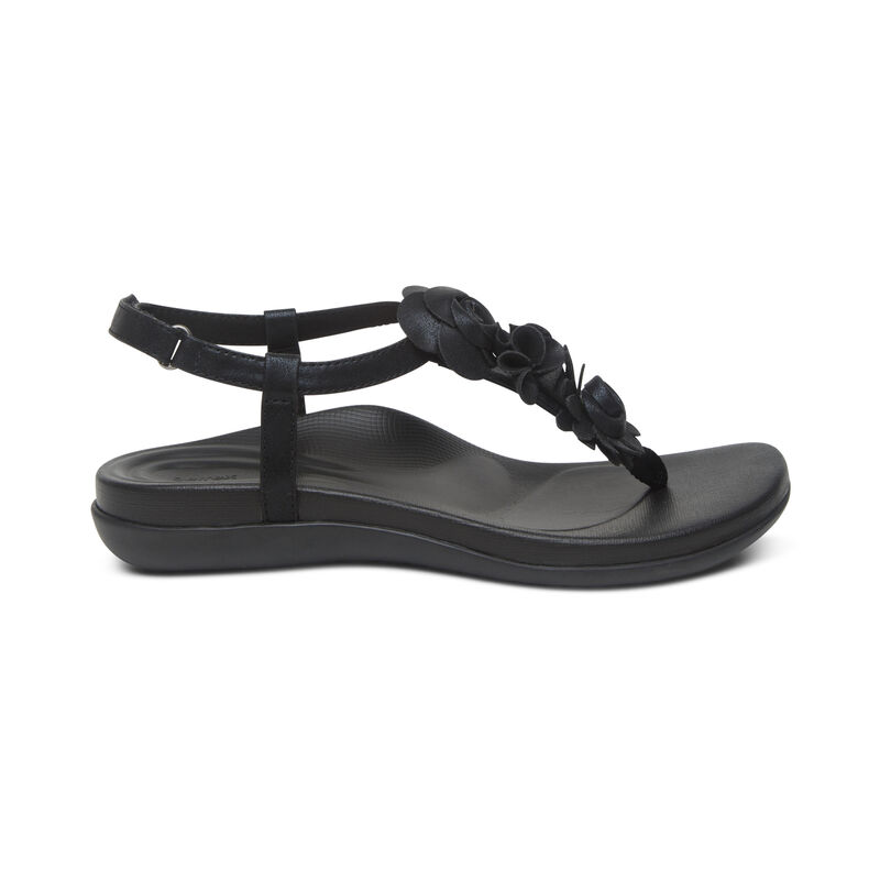 Aetrex Charli Tanga Sandalen Damen Schwarz | SFL5072CZ