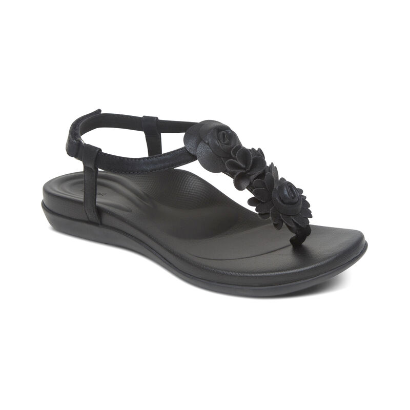 Aetrex Charli Tanga Sandalen Damen Schwarz | SFL5072CZ