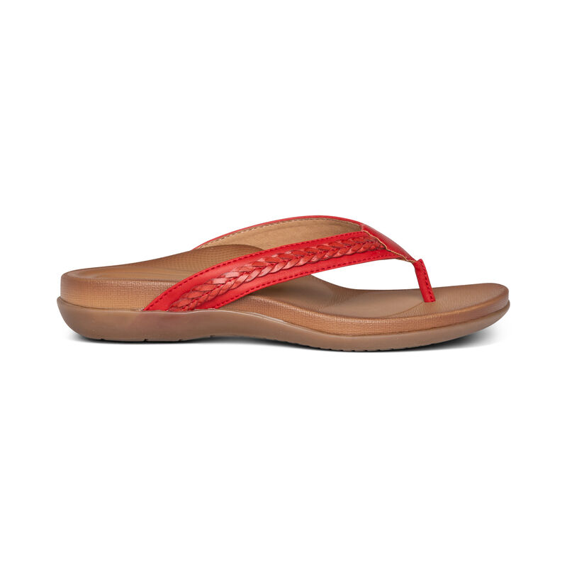 Aetrex Emmy Braided Tanga Flip Flops Damen Rot | KAR2515UK