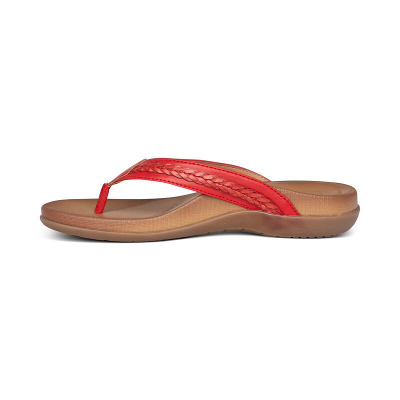 Aetrex Emmy Braided Tanga Flip Flops Damen Rot | KAR2515UK