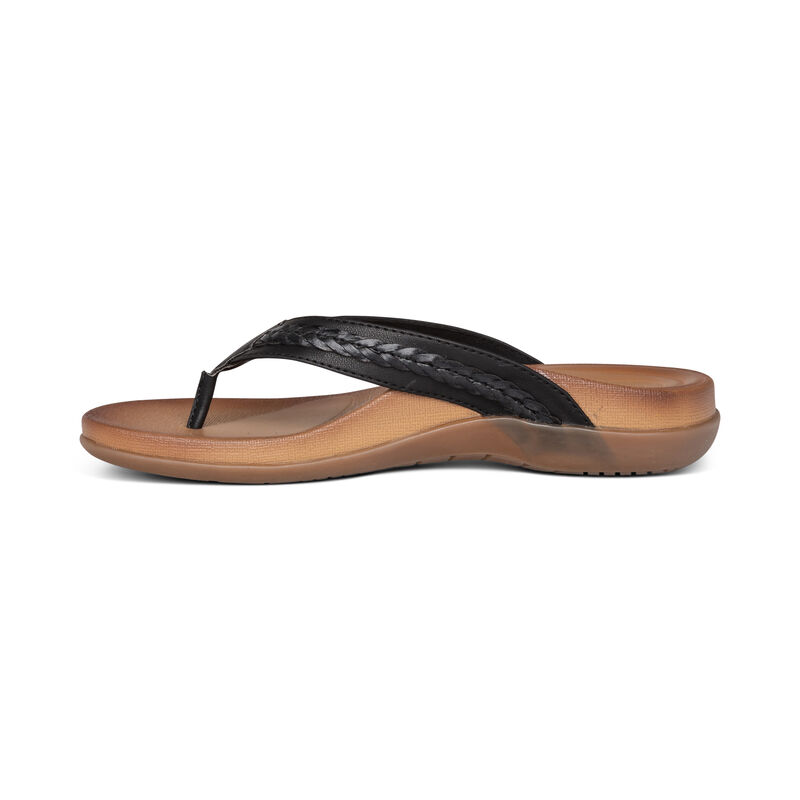 Aetrex Emmy Braided Tanga Flip Flops Damen Schwarz | OBZ5243AA