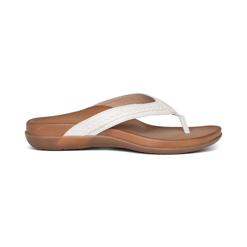 Aetrex Emmy Braided Tanga Flip Flops Damen Weiß | YVK4037YJ