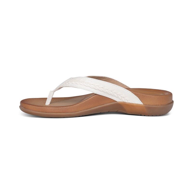 Aetrex Emmy Braided Tanga Flip Flops Damen Weiß | YVK4037YJ