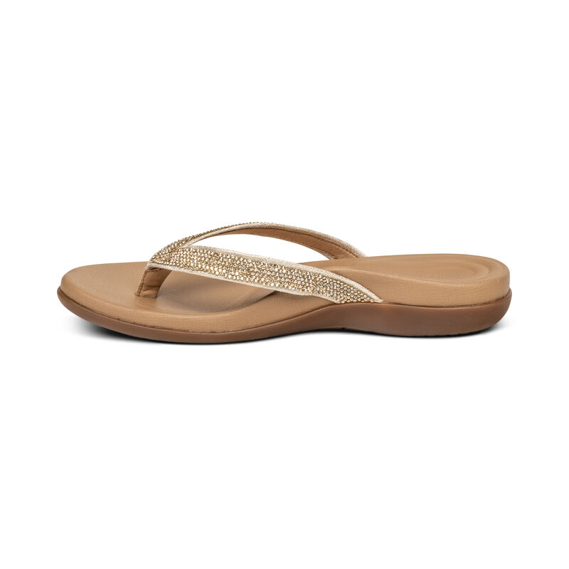 Aetrex Eve Sparkly Tanga Flip Flops Damen Gold | VPW9585FD