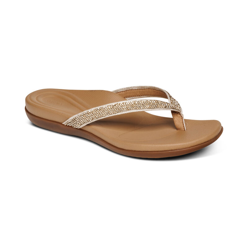 Aetrex Eve Sparkly Tanga Flip Flops Damen Gold | VPW9585FD