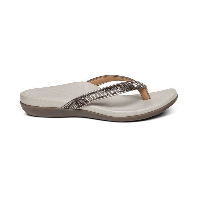 Aetrex Eve Sparkly Tanga Flip Flops Damen Gold Grau | VYP4786FD