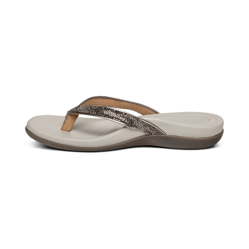 Aetrex Eve Sparkly Tanga Flip Flops Damen Gold Grau | VYP4786FD