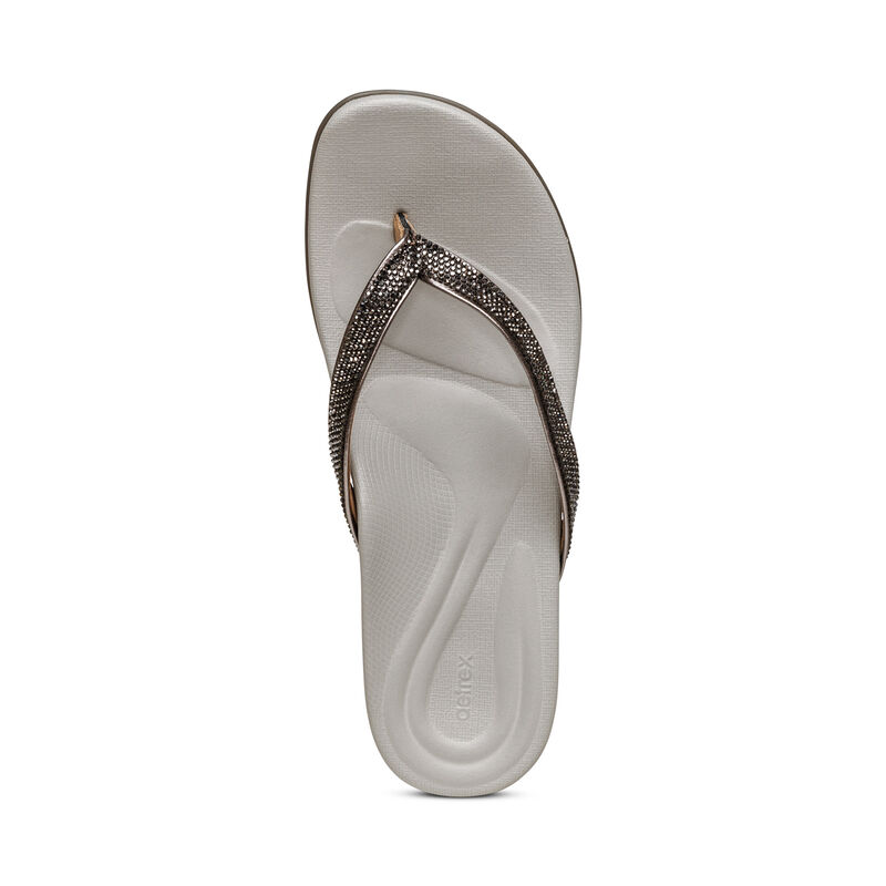 Aetrex Eve Sparkly Tanga Flip Flops Damen Gold Grau | VYP4786FD