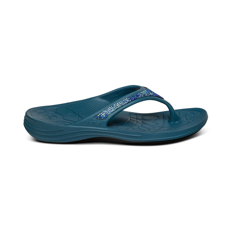 Aetrex Fiji Orthotic Flip Flops Damen Blau | EAK5525JA