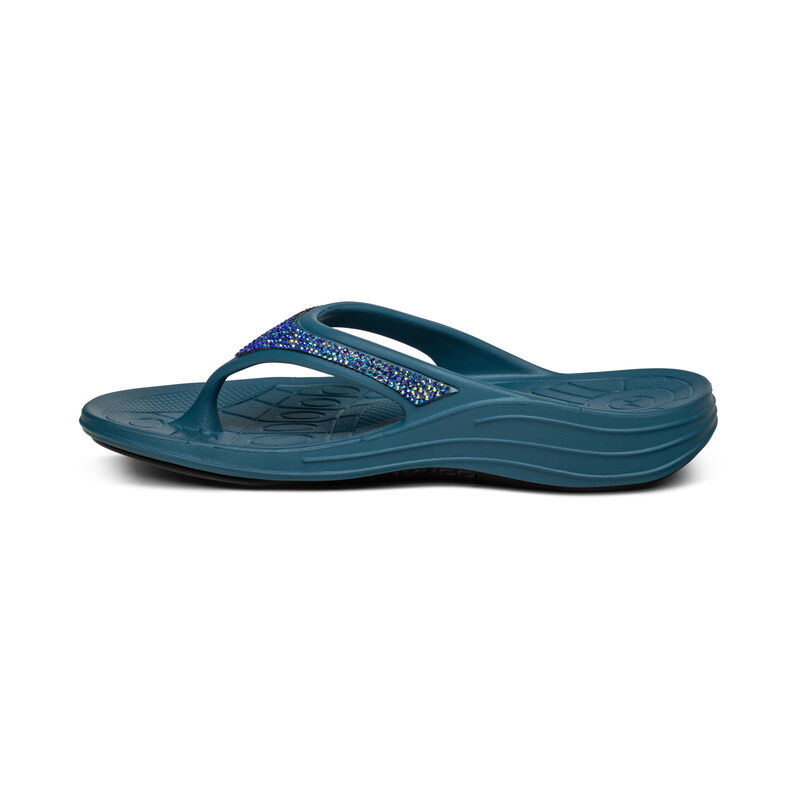 Aetrex Fiji Orthotic Flip Flops Damen Blau | EAK5525JA