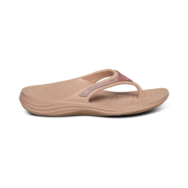 Aetrex Fiji Orthotic Flip Flops Damen Hellrosa | CIC7245NU