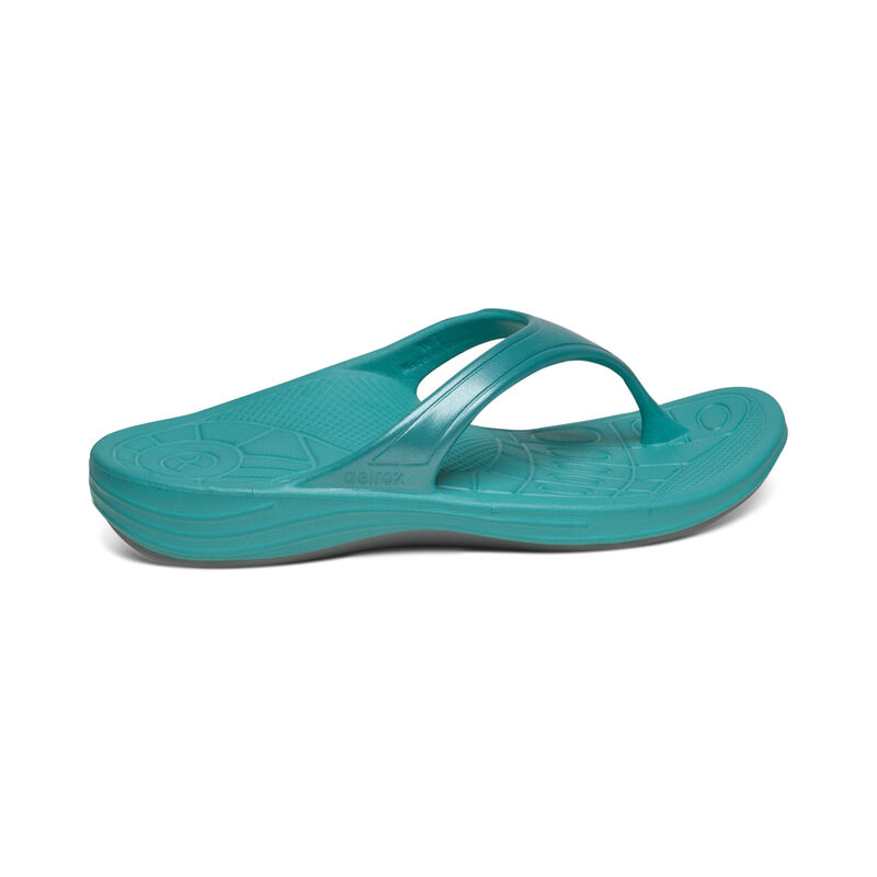 Aetrex Fiji Orthotic Flip Flops Damen Helltürkis | ECU5267LJ