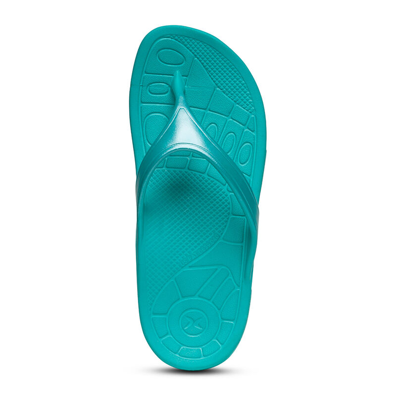 Aetrex Fiji Orthotic Flip Flops Damen Helltürkis | ECU5267LJ