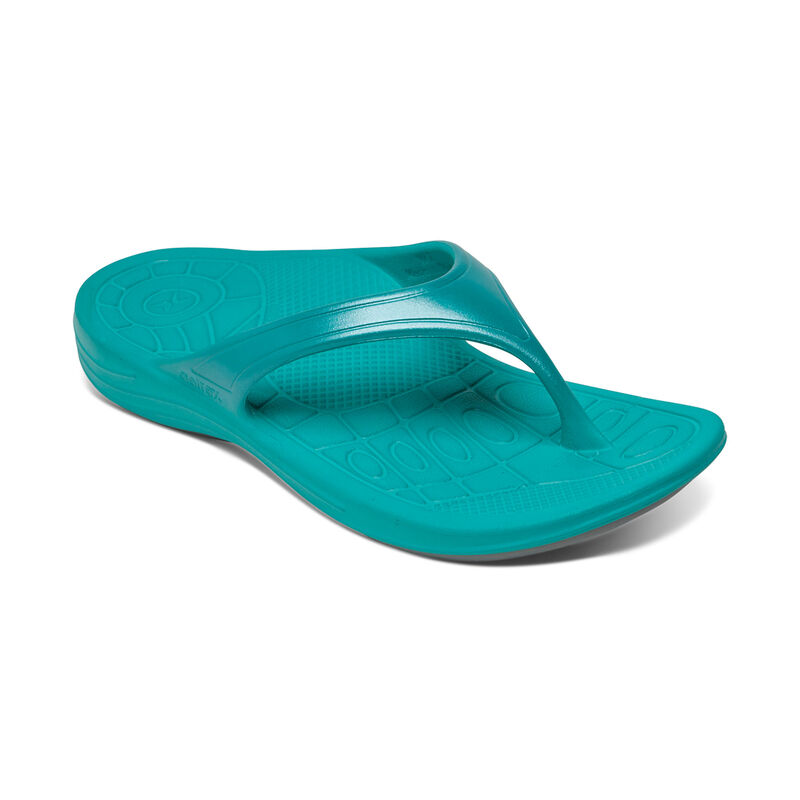 Aetrex Fiji Orthotic Flip Flops Damen Helltürkis | ECU5267LJ