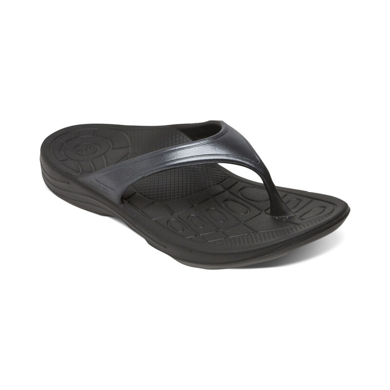 Aetrex Fiji Orthotic Flip Flops Damen Schwarz | AXY9366HR