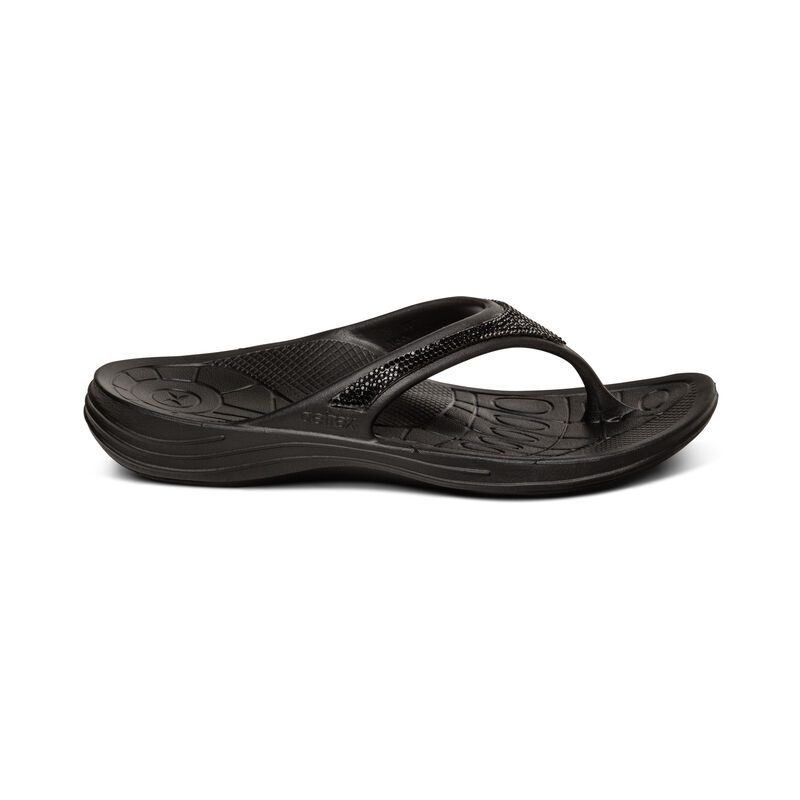 Aetrex Fiji Orthotic Flip Flops Damen Schwarz | LIA1487AO