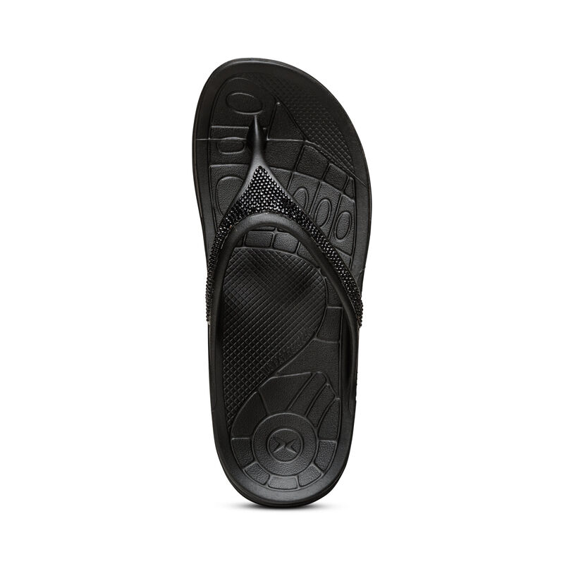 Aetrex Fiji Orthotic Flip Flops Damen Schwarz | LIA1487AO