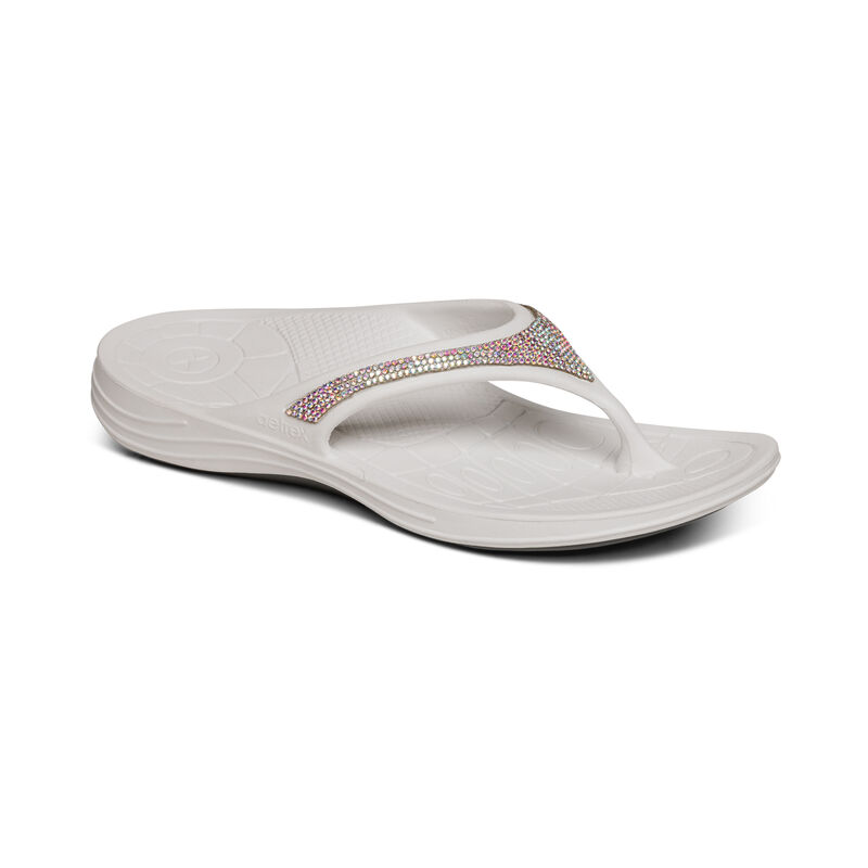 Aetrex Fiji Orthotic Flip Flops Damen Weiß Mehrfarbig | CMQ3220IR