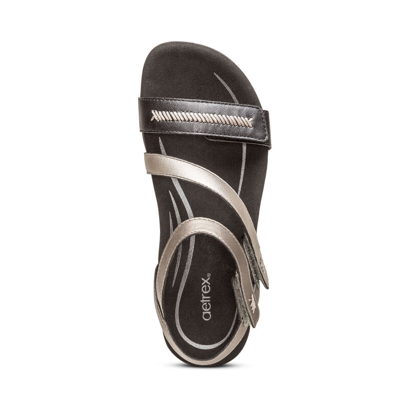 Aetrex Gabby Adjustable Quarter Riemen Sandalen Damen Schwarz Silber | ATQ601HR