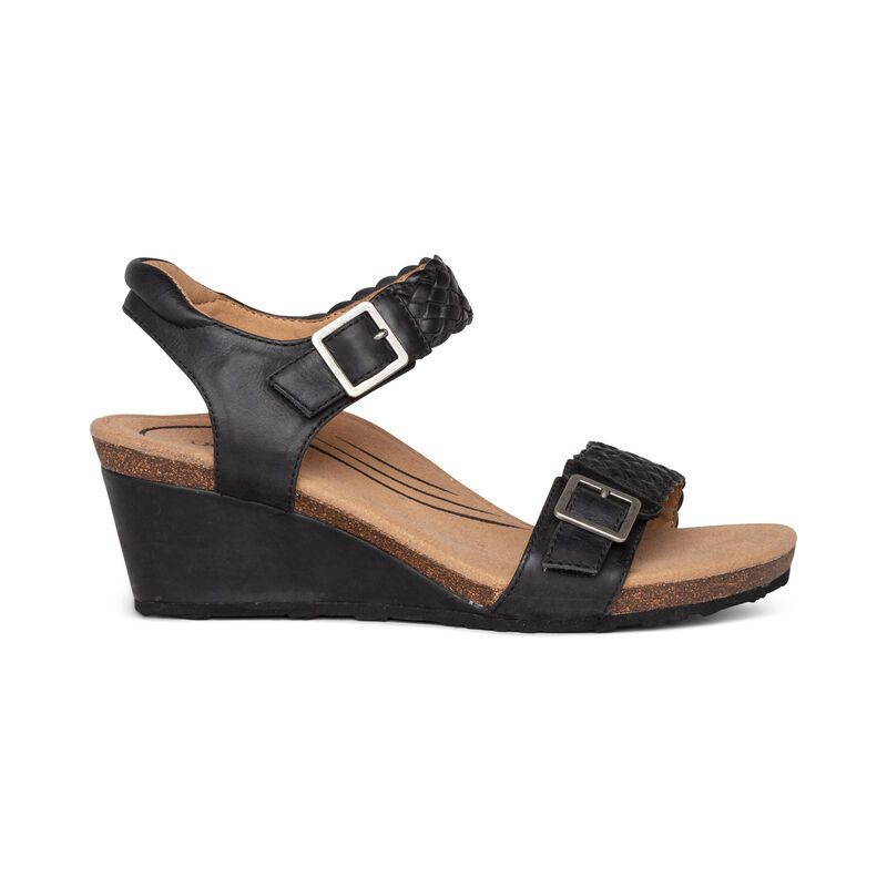 Aetrex Grace Adjustable Woven Keilabsatz Sandalen Damen Schwarz | ORM7213KM