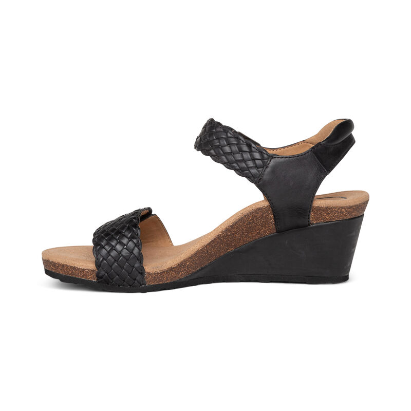 Aetrex Grace Adjustable Woven Keilabsatz Sandalen Damen Schwarz | ORM7213KM