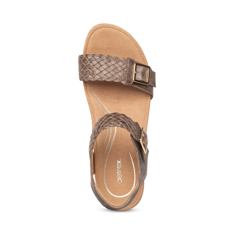 Aetrex Grace Adjustable Woven Keilabsatz Sandalen Damen Dunkelbraun | WYM2726MO