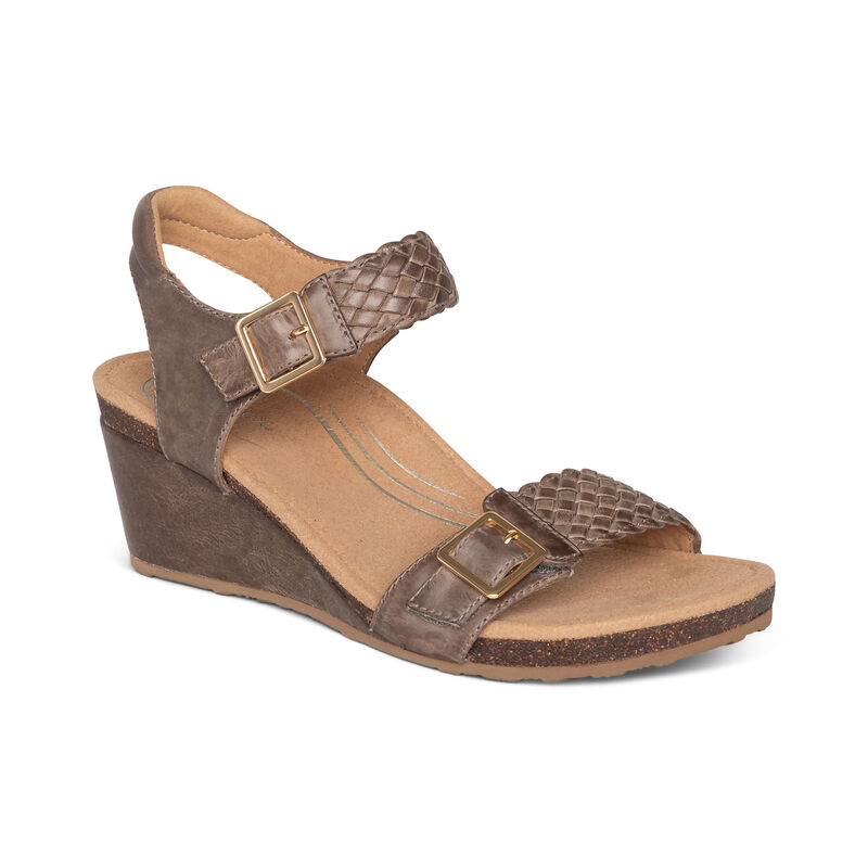 Aetrex Grace Adjustable Woven Keilabsatz Sandalen Damen Dunkelbraun | WYM2726MO