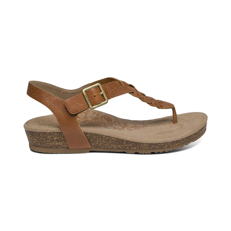 Aetrex Harper Adjustable Slingback Tanga Sandalen Damen Dunkelbraun | GHS2663WJ