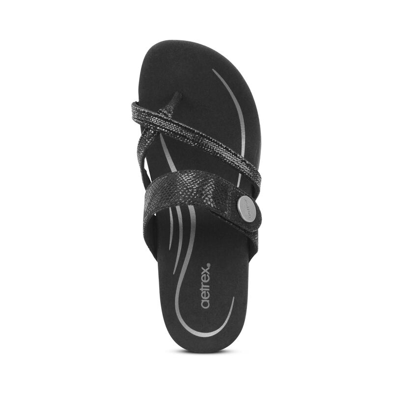 Aetrex Izzy Adjustable Badelatschen Damen Schwarz Silber | MAG7218JG